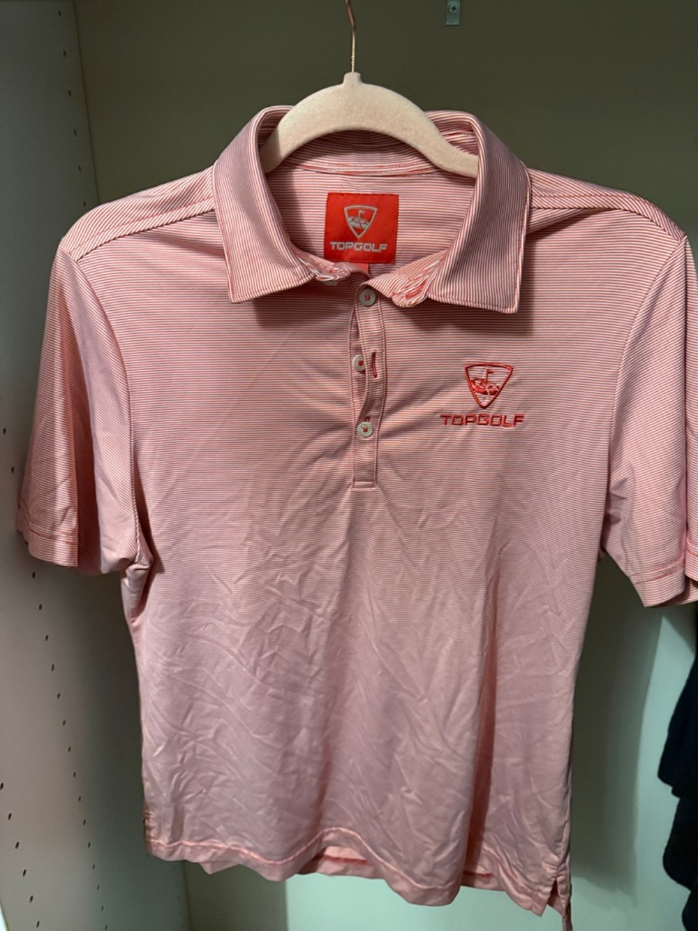 Topgolf Men's Pink Striped Golf Polo